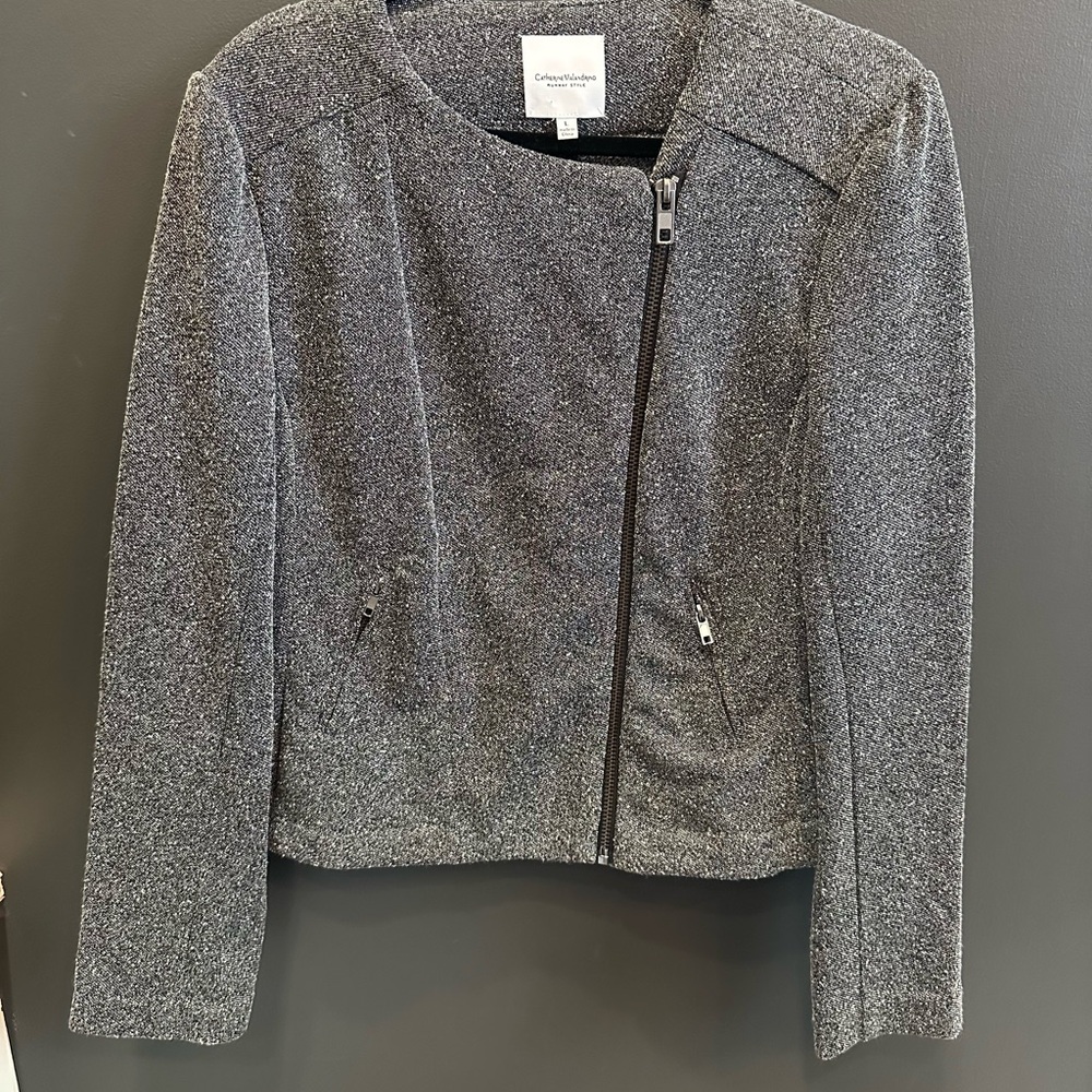 Catherine Malandrino Gray Blazer Asymmetrical Zipper | Classy Business Casual